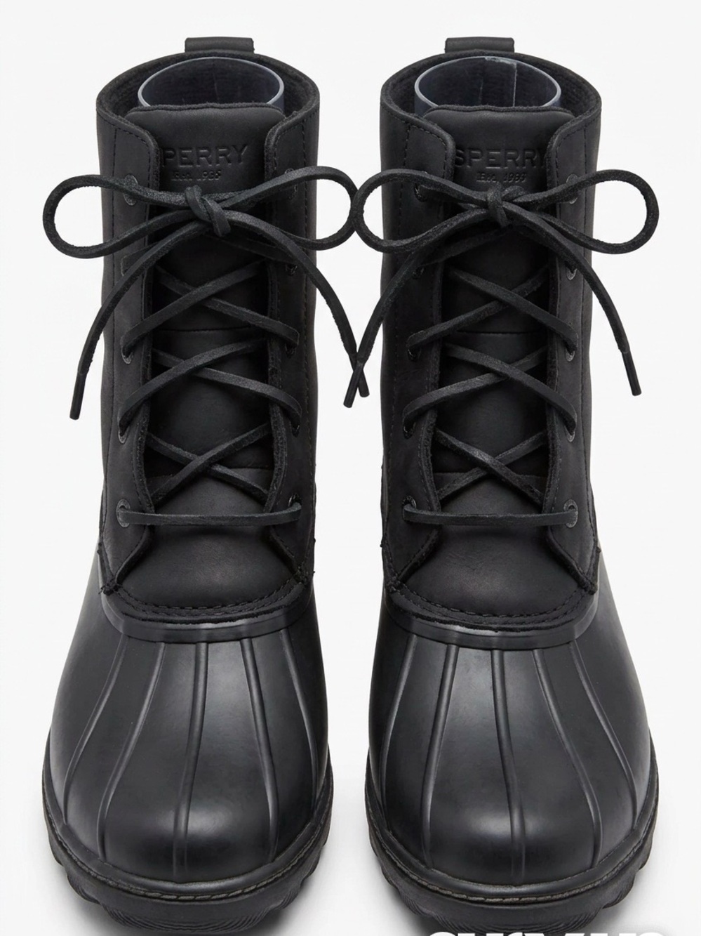 Sperry Top-Sider Saltwater Heeled Duck Boots Black Matte Rubber Leather - Sz 10